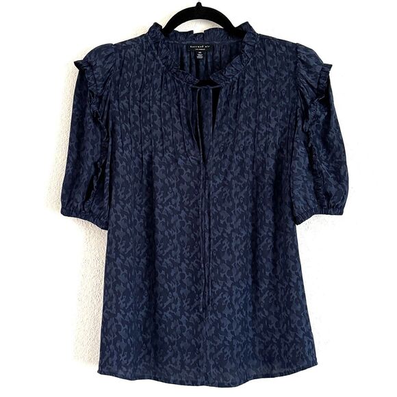 Anthropologie Current Air Women’s Jacquard Pintuck Split Neck Blouse Top - Picture 2 of 15